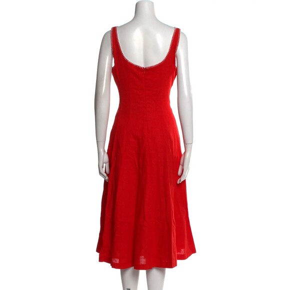 Caroline Constas womens Linen Blend Fit & Flare Midi Dress size 8 Red Whipstitch - Picture 4 of 8